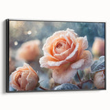 Framed canvas featuring a close-up of frost in black and white, ideal for bedroom landscape art.