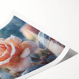 Extra large wall art featuring close-up frost patterns on flowers, rendered in fine line art on a rolled print.