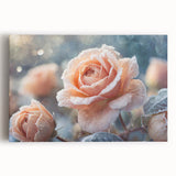 Black and white close-up photo of frost patterns on ice, printed on large stretched canvas, suitable for kitchen wall art.