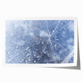 Frost pattern on a rolled canvas print with soft blue and white tones, suitable for dining room or bathroom wall art.