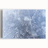 Black and white close-up photo of frost patterns on ice, printed on large stretched canvas, ideal for kitchen wall art.