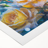 Art deco poster featuring a close-up of ice crystals in muted gray tones on rolled canvas.