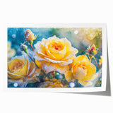 Close-up of frost patterns on ice in muted blue and white tones on a rolled canvas, ideal for art wall dining room.