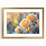 Textured art featuring abstract frost patterns in white and gray on a gold-framed canvas, ideal for bedroom art.