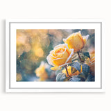 Extra large abstract art print depicting a frost design in textured white and blue tones, framed with a white mat.