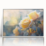 Framed acrylic print depicting a close-up of frost patterns in muted gray and white, ideal for modern nursery decor.