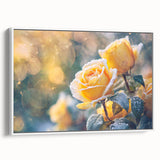 Framed canvas featuring a close-up of ice crystals in muted gray tones, ideal for bedroom wall art.