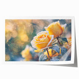 Close-up of frost patterns on ice in muted blue tones, rolled print, ideal for dining room or bathroom wall art.