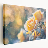 Close-up of frost patterns in muted blue and white tones on a stretched canvas, ideal for kitchen wall art.