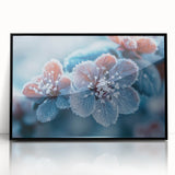 Framed acrylic print depicting a close-up of frost patterns in muted gray tones, suitable for modern art wall decor.