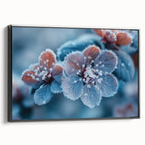 Black and white framed canvas featuring a close-up of frost patterns, ideal for bedroom wall decor.