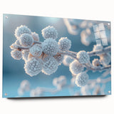Frosted ice pattern in muted blue and white tones on acrylic glass, suitable for modern bedroom or dining room decor.
