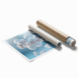 Close-up of frost patterns on ice in muted blue and white tones, extra large rolled print.