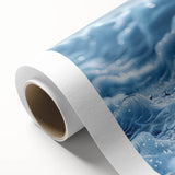 Art deco poster of frost patterns in muted blue and white tones on rolled canvas, ideal for nursery wall art.