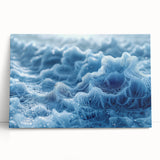 Close-up image of frost patterns in black and white on a stretched canvas, ideal for kitchen wall art.