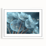 Extra large abstract art print featuring a frost-like textured design in white and blue tones, framed with a white mat.