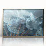 Framed acrylic print of a mid-century modernist ice frost design in cool blue and white tones, ideal for nursery wall art.