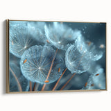 Framed canvas featuring a close-up landscape of frost patterns in muted gray and gold tones.