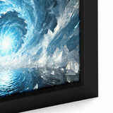 Close-up of textured black wall art featuring a frost design in vibrant colors on a framed canvas.