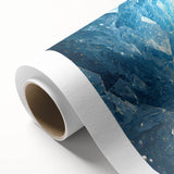 Art deco poster of frost patterns in muted blue and white tones on rolled canvas, ideal for nursery wall decor.