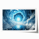 Close-up of frost patterns on ice in muted gray and blue tones, rolled print, ideal for art wall dining room.