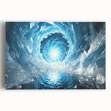 Close-up image of frost patterns in black and white on a stretched canvas, ideal for kitchen wall art.