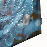 Close-up of frost patterns in muted gray and blue tones on acrylic glass, ideal for dining room art.