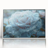 Close-up of frost patterns in muted gray tones, framed acrylic print, suitable for modern art wall decor.