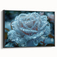 Black and white framed canvas featuring a close-up of frost patterns, ideal for bedroom wall art.