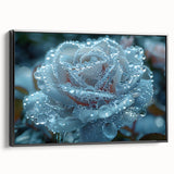 Black and white framed canvas featuring a close-up of frost patterns, ideal for bedroom wall art.