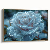 Framed canvas featuring a close-up of frost patterns in muted gray and white tones.