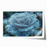 Close-up of frost patterns on ice in muted blue and white shades, extra large rolled print.