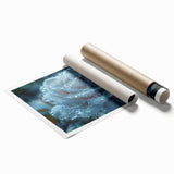 Close-up image of frost patterns on ice in muted blue and white tones, printed on extra large rolled canvas.