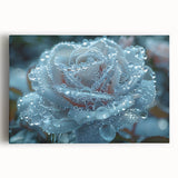 Black and white close-up photo of frost patterns on ice, printed on large stretched canvas, suitable for kitchen wall art.