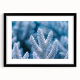 Extra large abstract art print featuring a colorful, textured frost design on a black framed canvas.