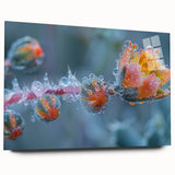 Large abstract wall art featuring a frost-like design in blue and white tones on acrylic glass.