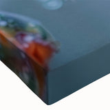 Close-up of frost patterns in black and white on stretched canvas, ideal for bedroom wall art.