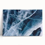 Close-up of frost patterns in black and white on stretched canvas, ideal for kitchen wall art.