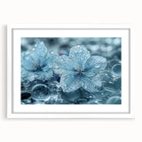 Extra large abstract art print featuring a textured frost design in cool blue tones, ideal for living room decor.