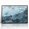 Large abstract wall art depicting frosted ice patterns in muted gray tones, framed in black acrylic.