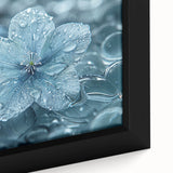 Close-up of a frost design on black framed canvas, featuring subtle colorful textures.
