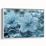 Framed canvas depicting a close-up of frost patterns in grayscale, ideal for bedroom wall art.