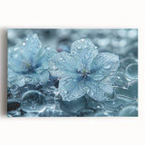 Black and white close-up photo of frost patterns on ice, printed on large stretched canvas, ideal for kitchen wall art.