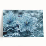 Close-up image of frost patterns in black and white on a stretched canvas, ideal for kitchen wall art.