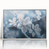 Close-up of frost patterns on ice in muted gray tones, framed acrylic print, suitable for modern nursery wall art.