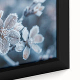 Black framed canvas featuring a close-up of frost in textured, colorful art, ideal for extra large living room wall decor.