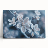 Close-up image of frost patterns in black and white on stretched canvas, ideal for kitchen wall art.