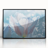 Large abstract wall art depicting frost patterns in muted gray tones, framed in black acrylic, suitable for modern decor.