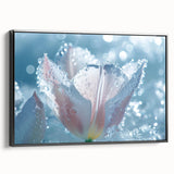 Black and white framed canvas featuring a close-up of frost patterns, ideal for bedroom wall art.