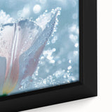 Close-up of textured black wall art featuring a frost-like pattern on a framed canvas, suitable for large living room spaces.